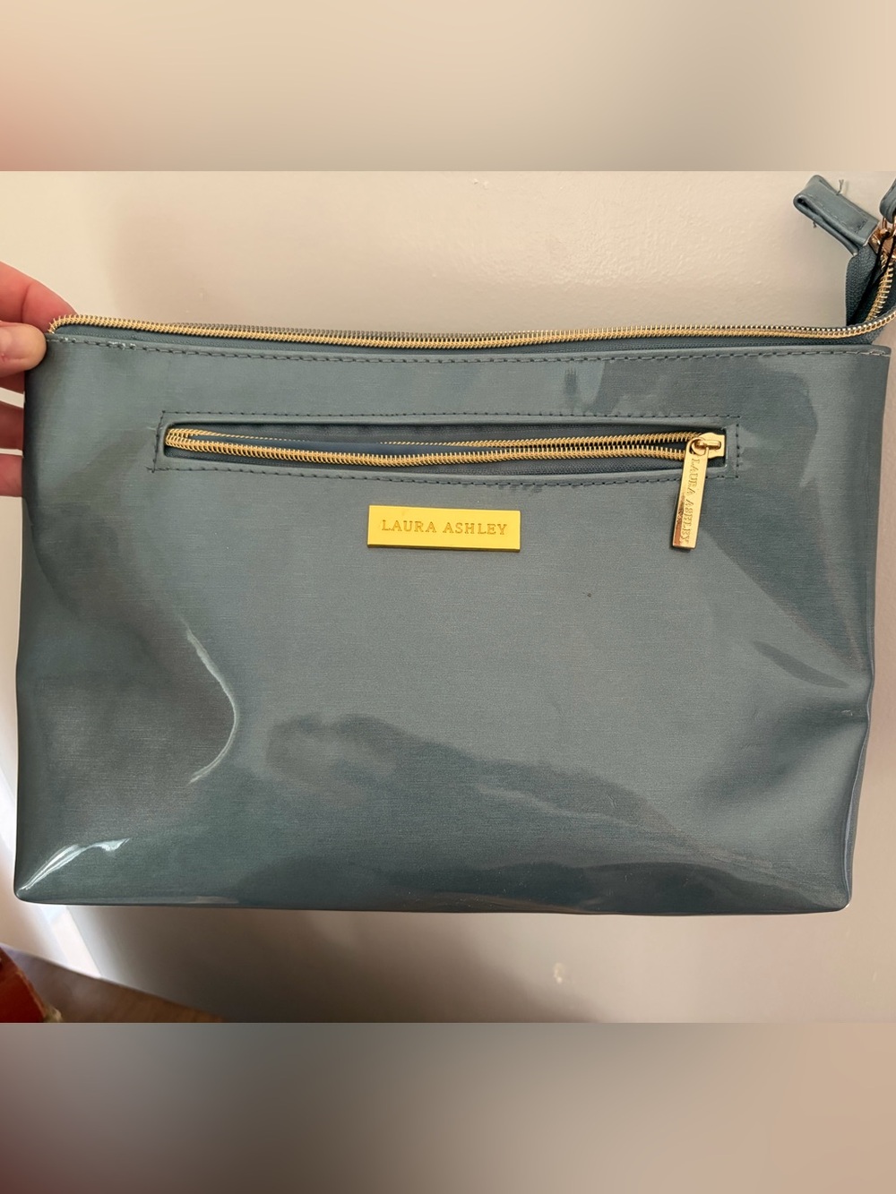 NWT Laura Ashley Muted Teal Women’s Clutch Bag with Gold Accents